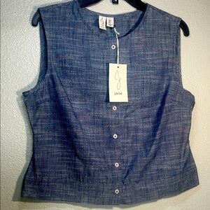 Joie linen blend vest button front stop chambray blue small medium new with tags